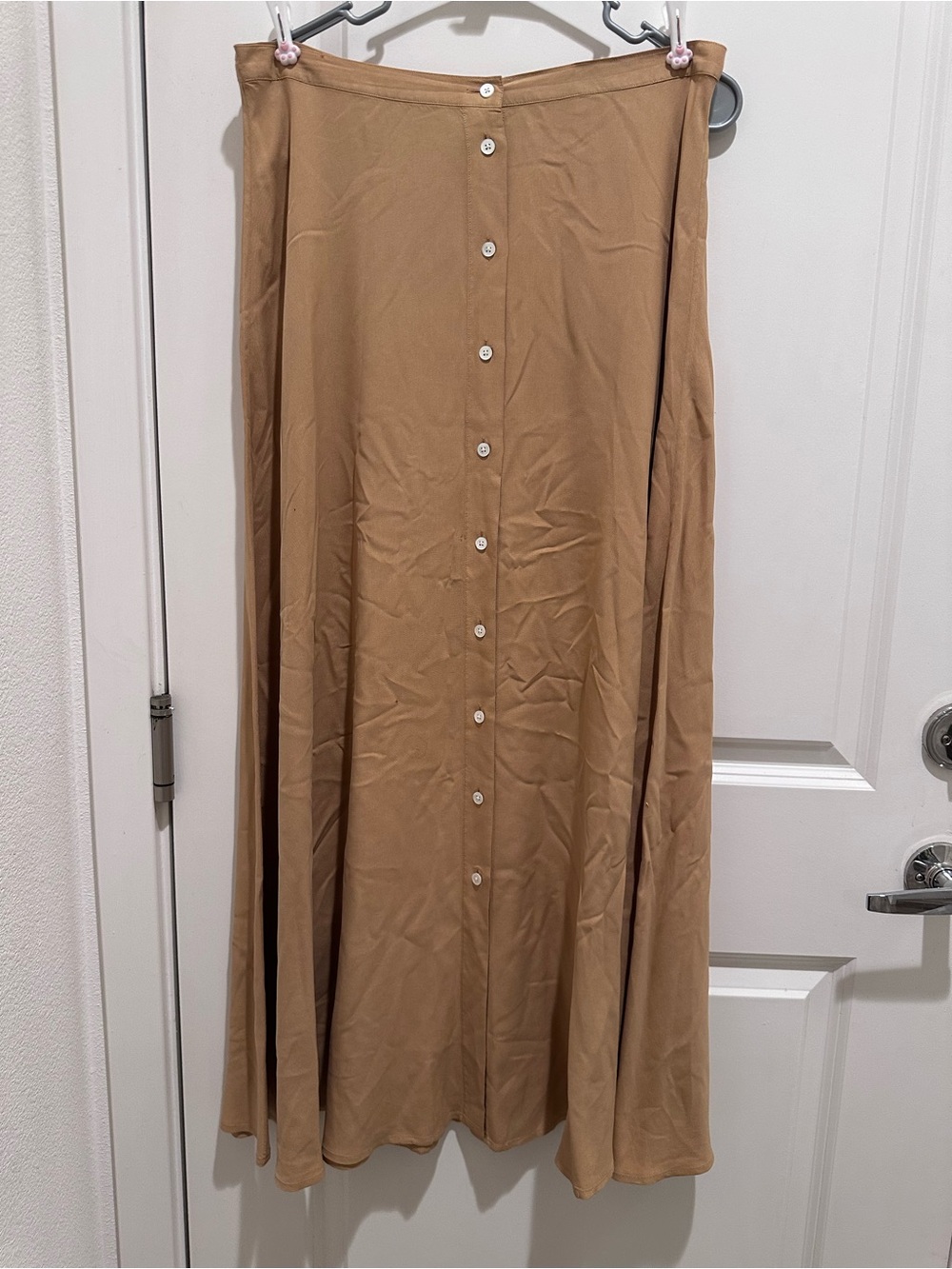 Vintage DKNY Jeans Silk Camel Button-Front Maxi Skirt